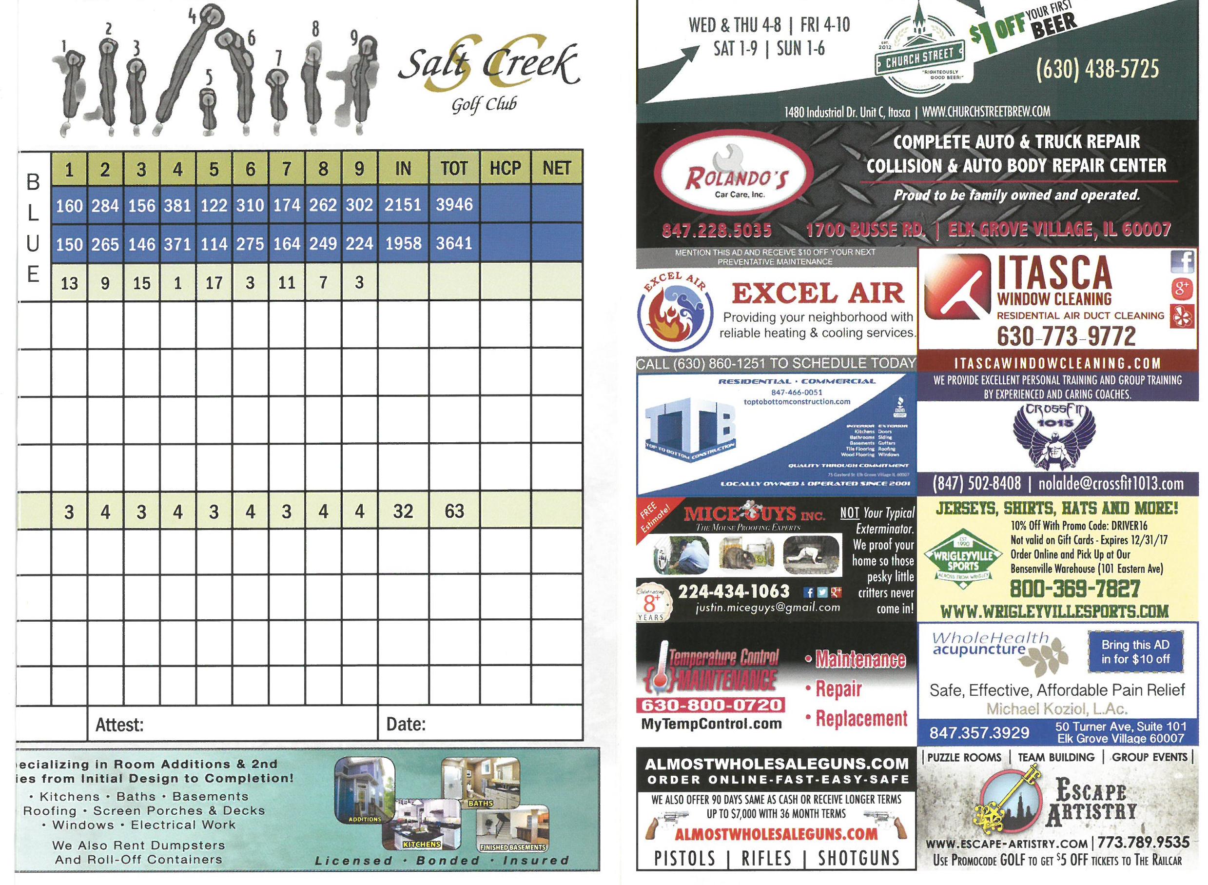 Scorecard Salt Creek Golf Club