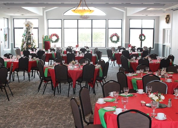 banquet room set up for a holiday event
